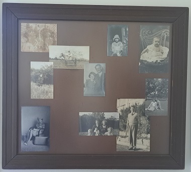 A collection of old photos from Lorraine's childhood are shown in a frame.