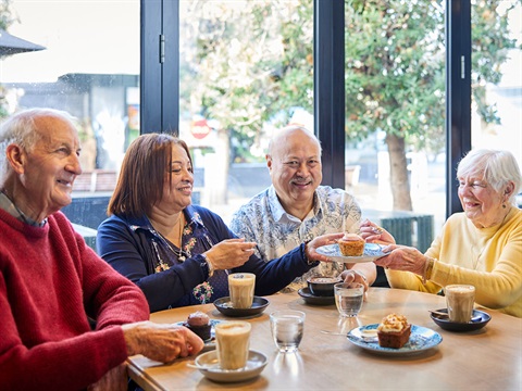 Seniors social outing in cafe